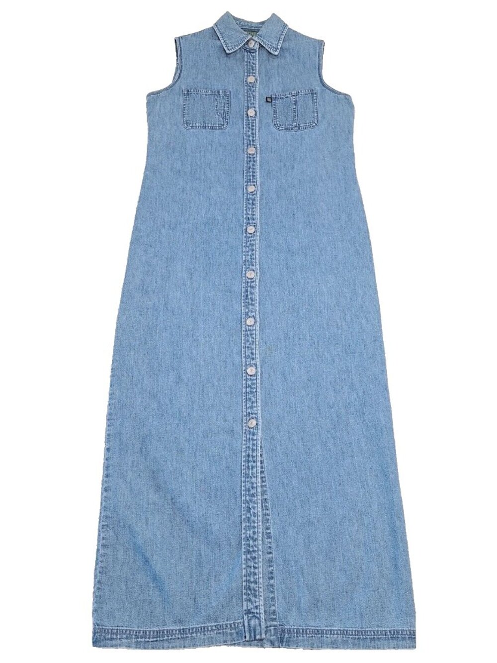 Ralph Lauren Women's Vintage Y2k Button Sleeveless Long Maxi Denim Dress Size 4P